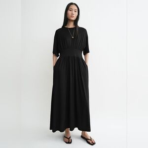 Toteme Cotton Crew Neck Tee Shirt Sleeve Maxi Dress In Black Size Small